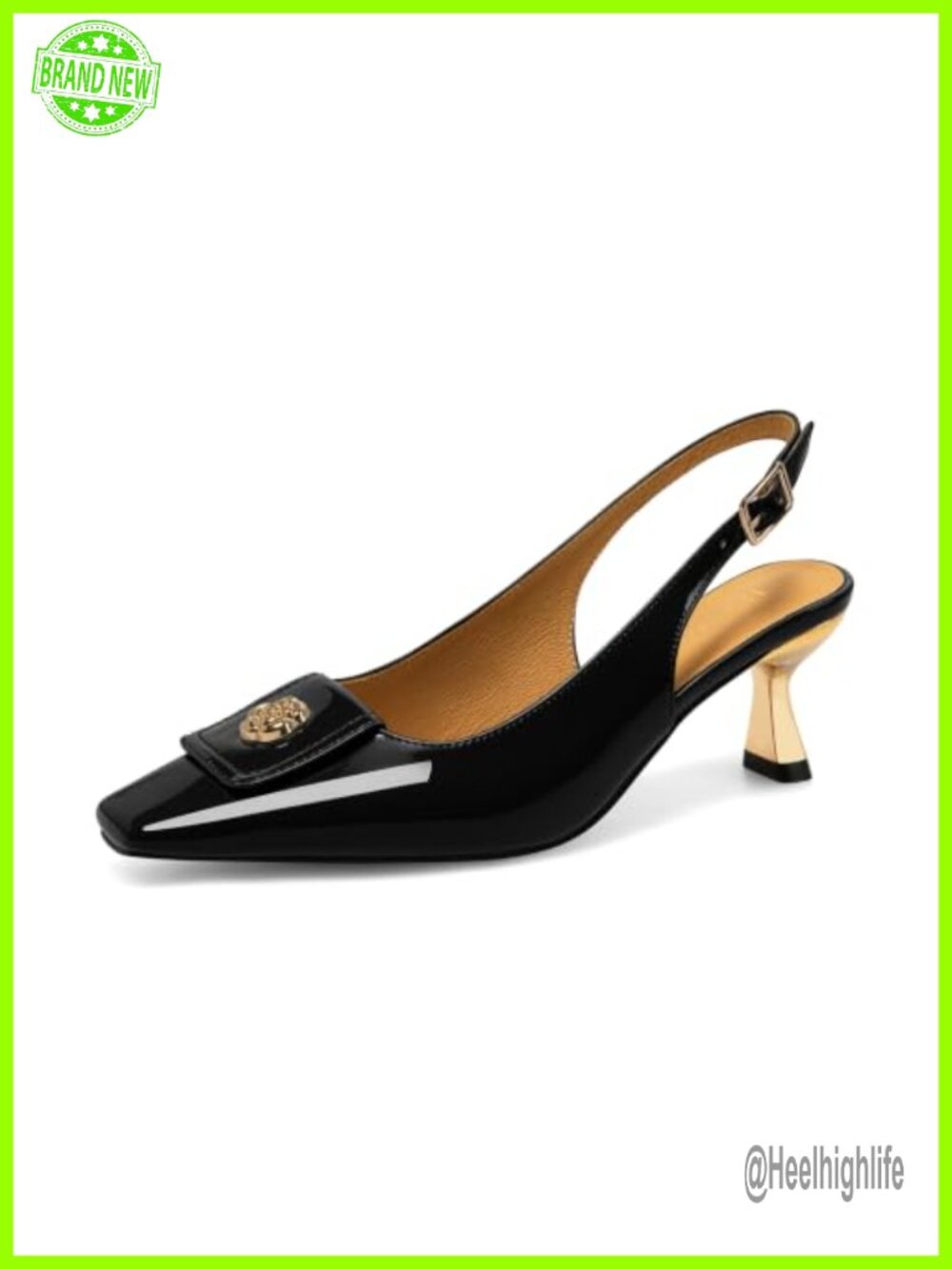 Kitten Heels Square Toe Slingback Pumps 2 Inch Heels for Party Wedding Work